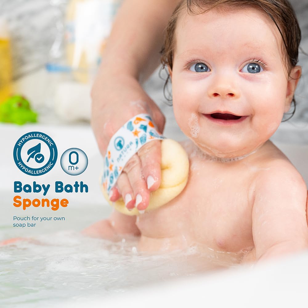 Hypoallergenic Natural Baby Sponge & Wash Cloth Set for Bath - Ultra-Soft, Gentle, Safe for Newborns, Infants &