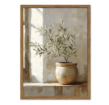 Framed Vintage Olive Tree Canvas Wall Art, Rustic Botanical Pictures Wall Decor, Neutral Potted Plant Paintings