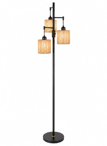 Dimmable Boho Floor Lamp, 3-Light Tree Lamp with Hemp Rope Shades