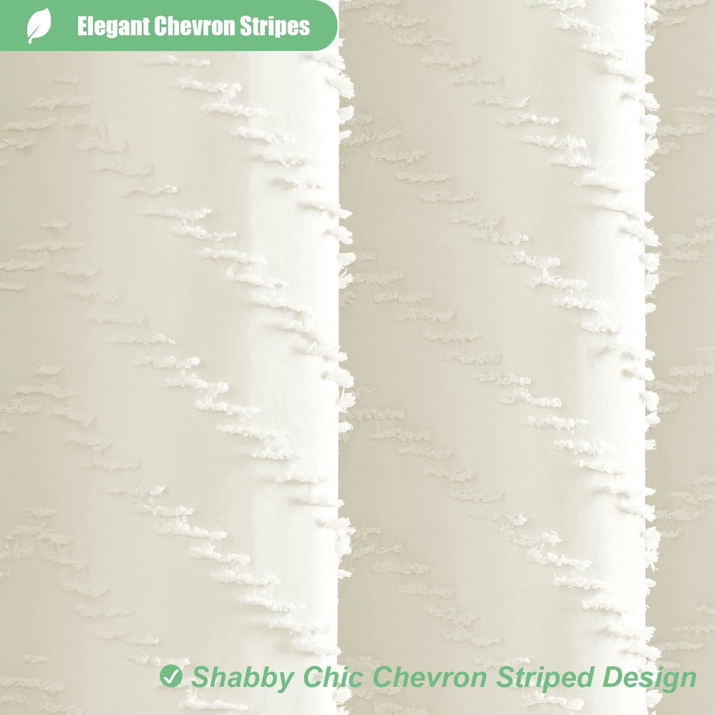 Extra Long Boho Fabric Shower Curtain Tufted Chevron 72"x84" Cream