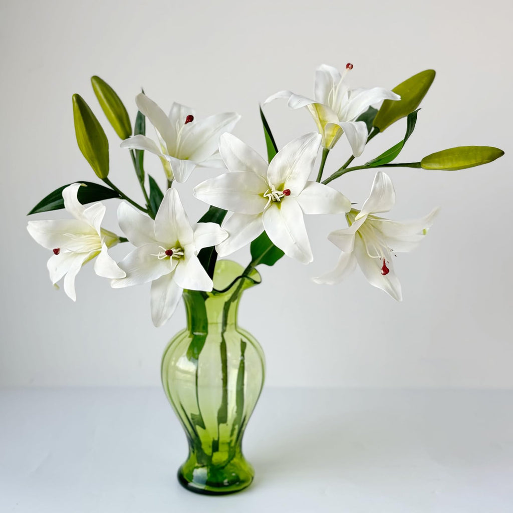 2 Pcs White Stargazer Lily Artificial for Decoration, 28 inch Long Stems Real Touch latex Fake, Faux Silk Easter