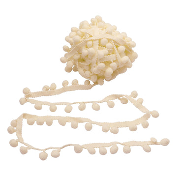Pom Pom Trim, 1" Wide Beige Ribbon, 13mm Balls - 10 Yards