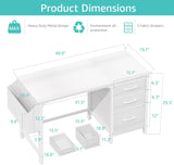 White Desk with File Drawers Cabinet, 47 Inch Reversible Computer Desk with Fabric Filing Cabinet Small Space Home