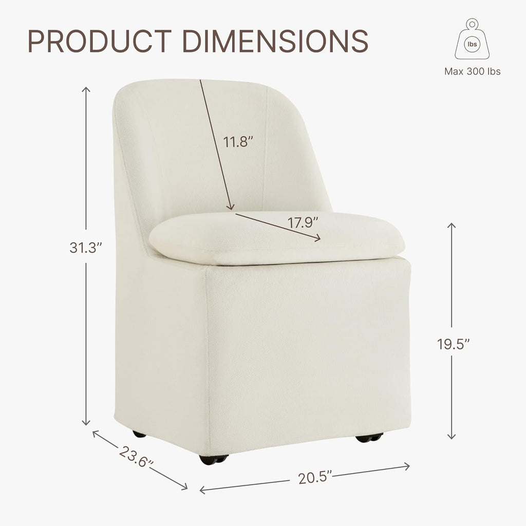 Upholstered Dining Chairs with Casters, Washable Cover Modern Dining Room Chairs with Thick Cushion & Sturdy Metal