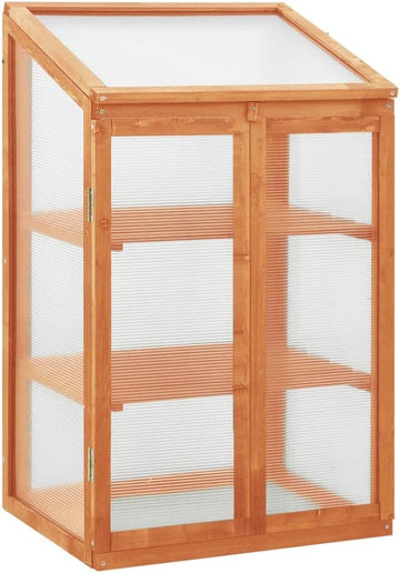 Wooden Cold Frame Greenhouse 23.6 x 17.7 x 39.4 Inch, Mini Garden Plant Growing Box with PC Board, Hinged Lid and 2