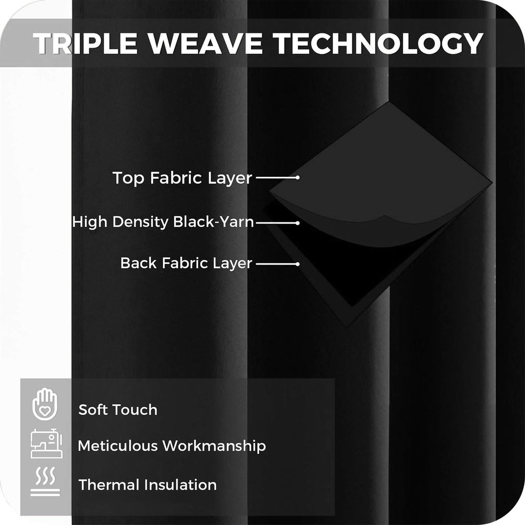 Extra Long Blackout Curtains, Black, 52′′x108′′, 2 Panel