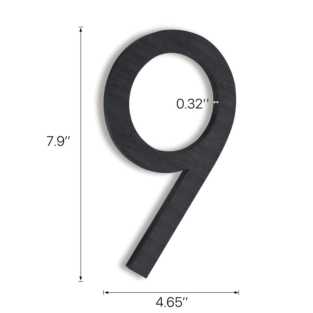 8 Inch Modern House Numbers - Black Metal Large Address Numbers, Floating Flush Mount Aluminum