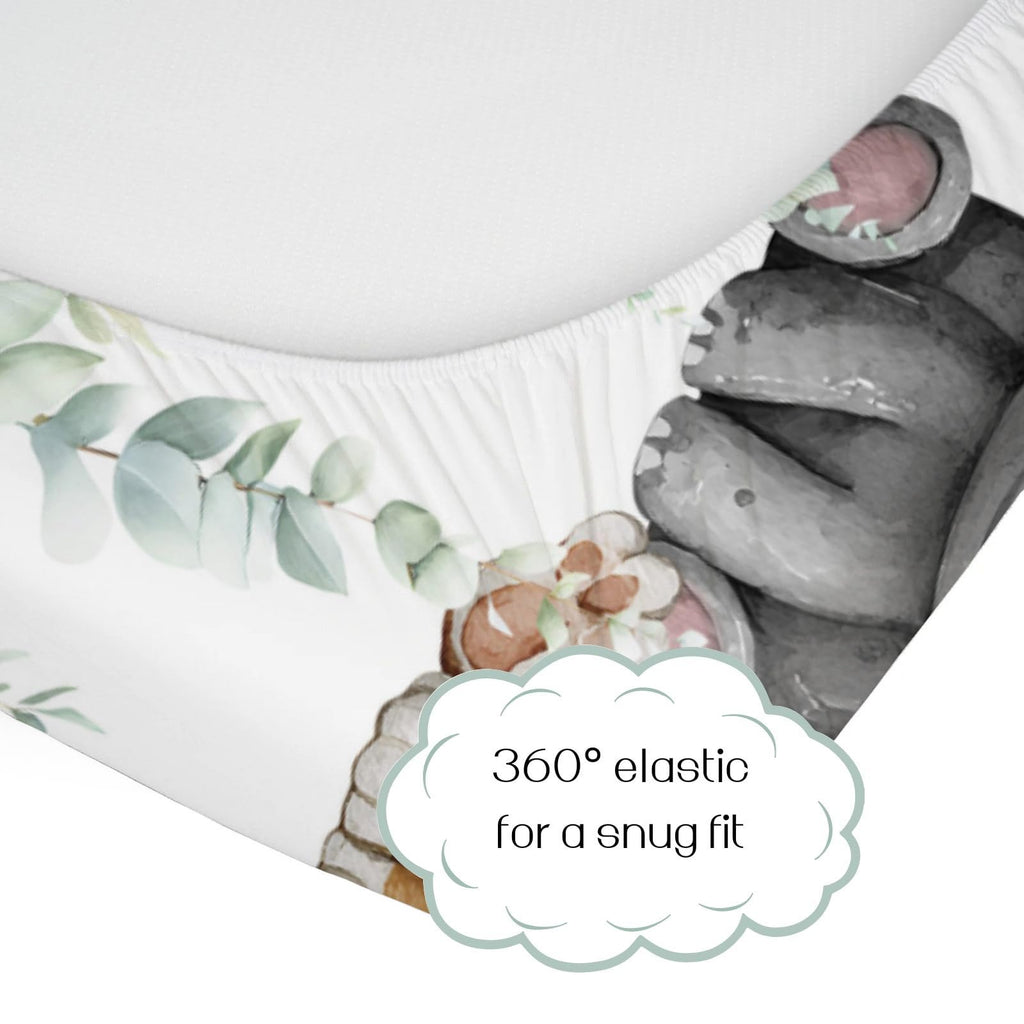 Safari Jungle African Animals Eucalyptus Leaf Fitted Standard Baby Crib Sheet, Giraffe Lion Tiger Elephant Zebra