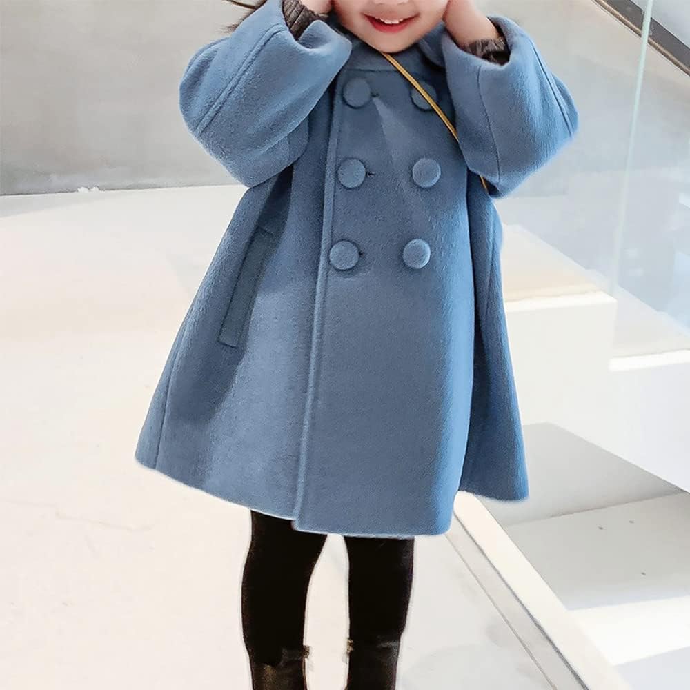 Toddler Baby Girl Winter Coat Dress Coat Warm Jacket Long Sleeve Button Trench Coat Kids Peacoat Outwear Clothes