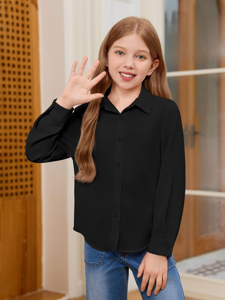 Girls Button Down Shirts Kids Long Sleeve School Uniform Blouse
