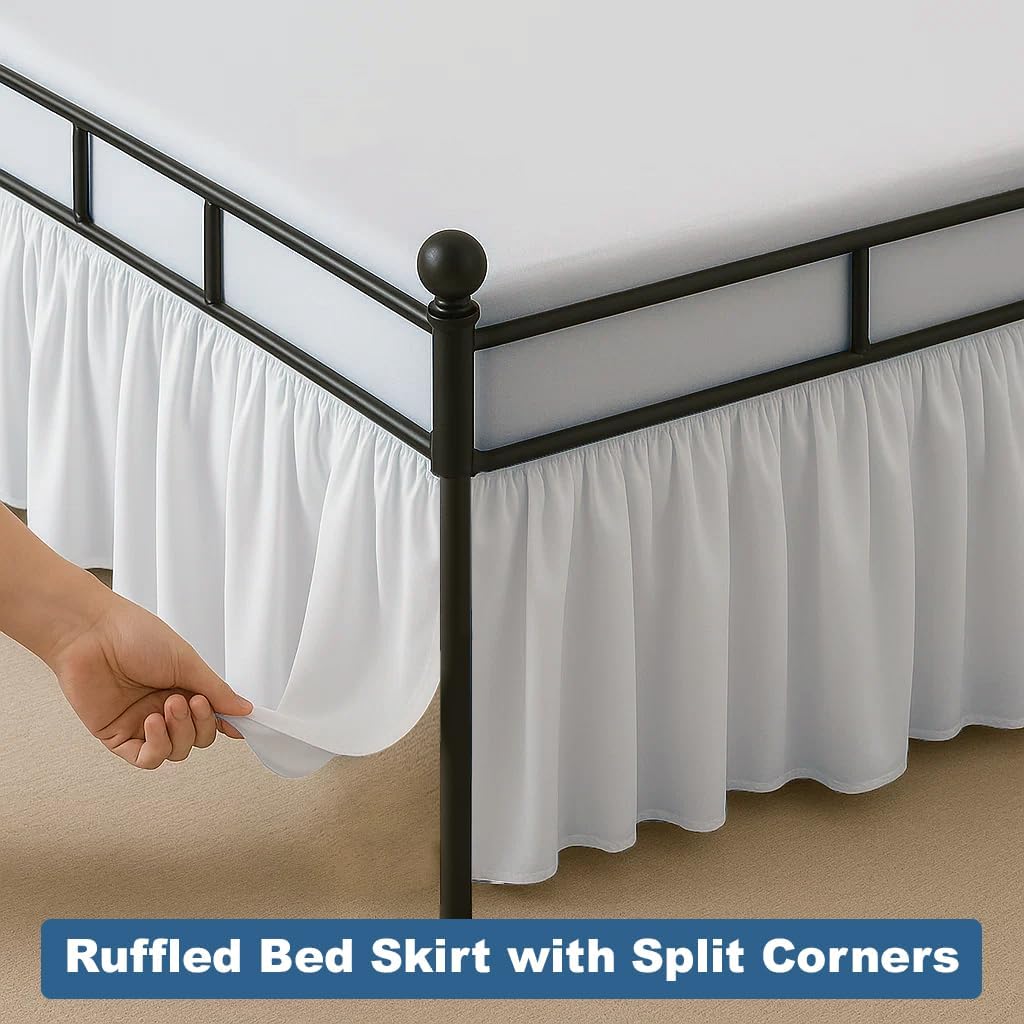 Ruffled Bed Skirt Split Corners with Platform, Tailored Fit Hotel Quality Wrinkle Free Ultra-Soft Microfiber Dust