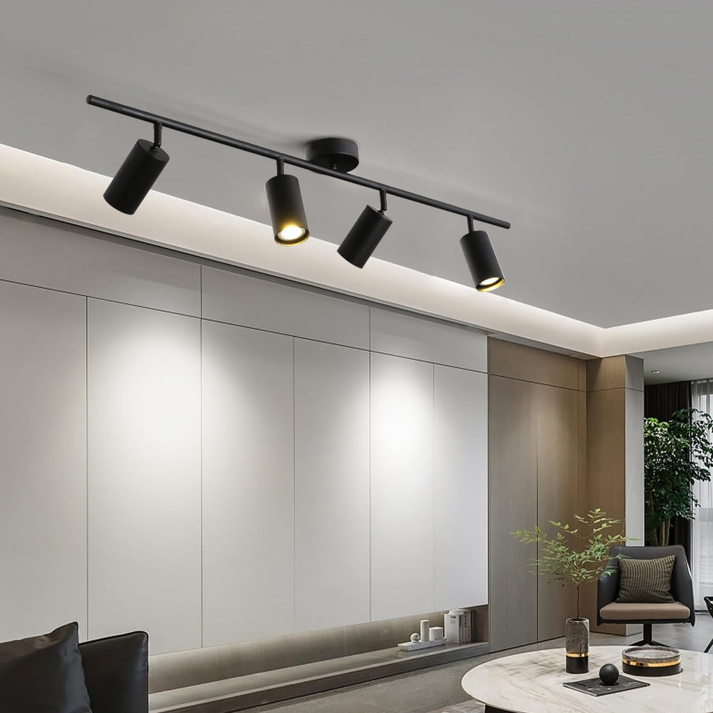 Matte Black Track Ceiling Light Modern 4-Lights LED Track Lighting Kit Farmhouse 4 Ways Flush Mount Ceiling Spotlight