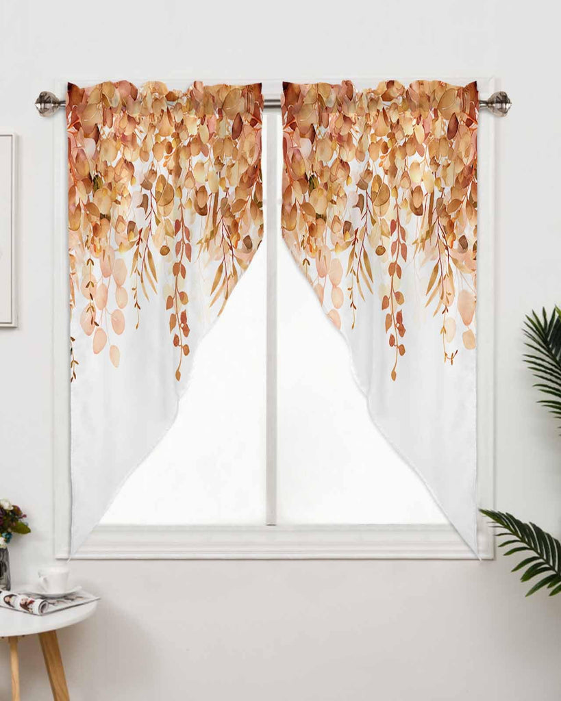 Swag Curtain Valances Orange Eucalyptus Short Swag Topper for Small Windows Watercolor Leaves Window Curtain Tiers