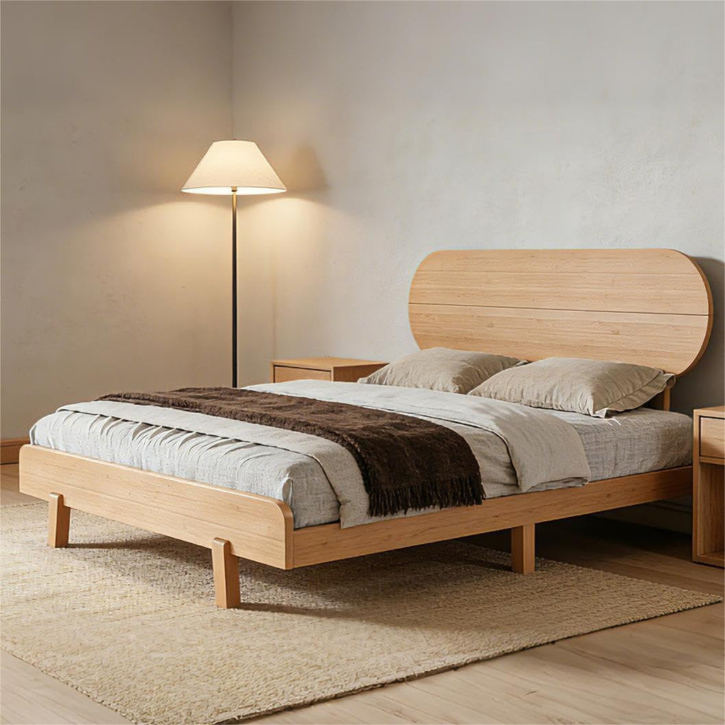 Full Bed Frame with Headboard & Low Footboard, Bamboo Full Size Bed Frame with Wood Slats Support 500LBS, Japanese