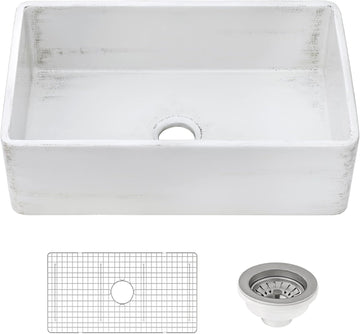 33 x 20 inch Fireclay Reversible Farmhouse Apron-Front Kitchen Sink Specialty Finish - Distressed White - RVL2300SW