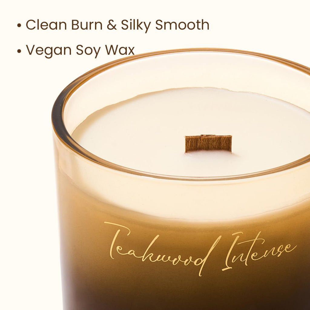 16.6oz Natural Soy Large Jar Candle with Wooden Wick | Teakwood Intense Scent | 95-Hour Burn & Long-Lasting Burn