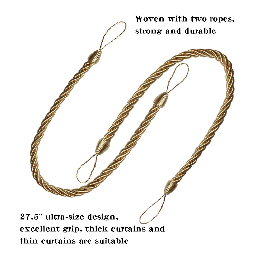 Curtain Tiebacks Ropes Tie-Backs,Handmade Holdbacks(Gold,2P)