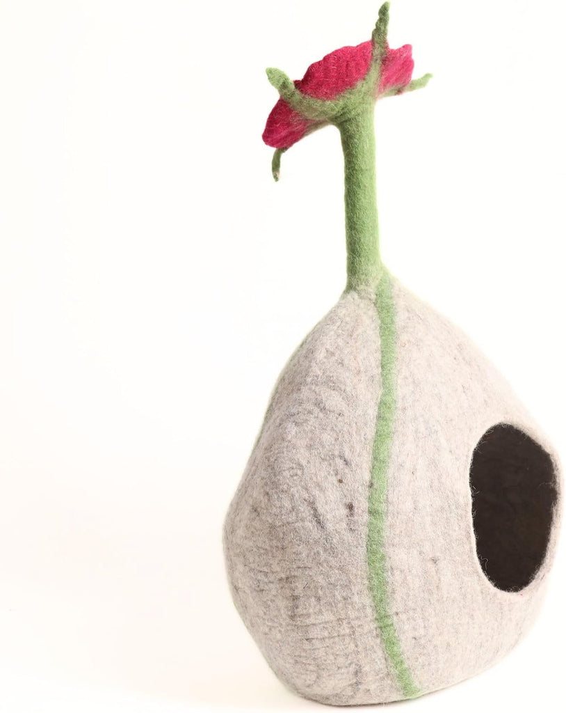 Top Flower Design Felt Cat Cave- Wool Cat Bed- Premium Pet Furniture