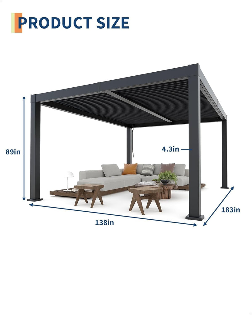 12x16ft Louvered Pergola - All-Aluminum Outdoor Pergolas with Adjustable Louvered Roof