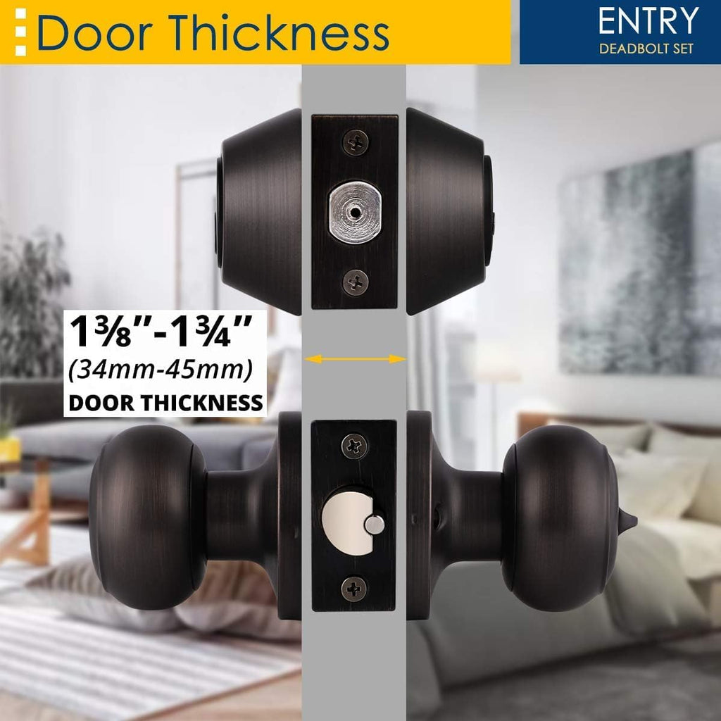 1 Pack Keyed Alike Door Knob with Double Cylinder Deadbolt Lock Set, Oil Rubbed Bronze Door Lock Sets Exterior, Round