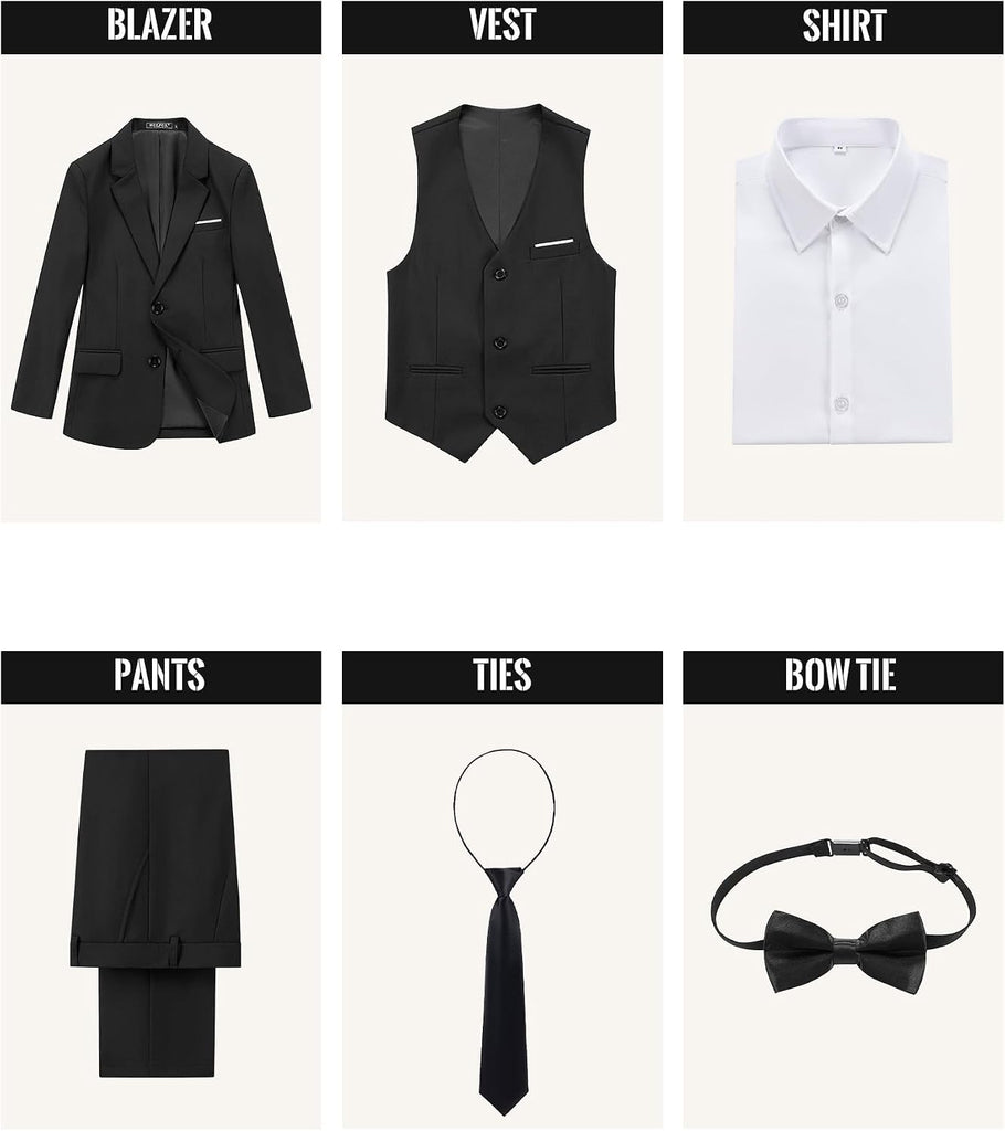 Boys' Formal Suit Set,Slim Fit Tuxedo Wedding Suit with Adjustable Waist