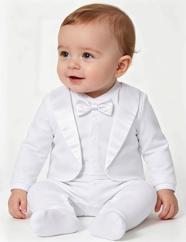 Baby Baptism Outfit Boy Infant Tuxedo Christening Footie White 6-9 Months