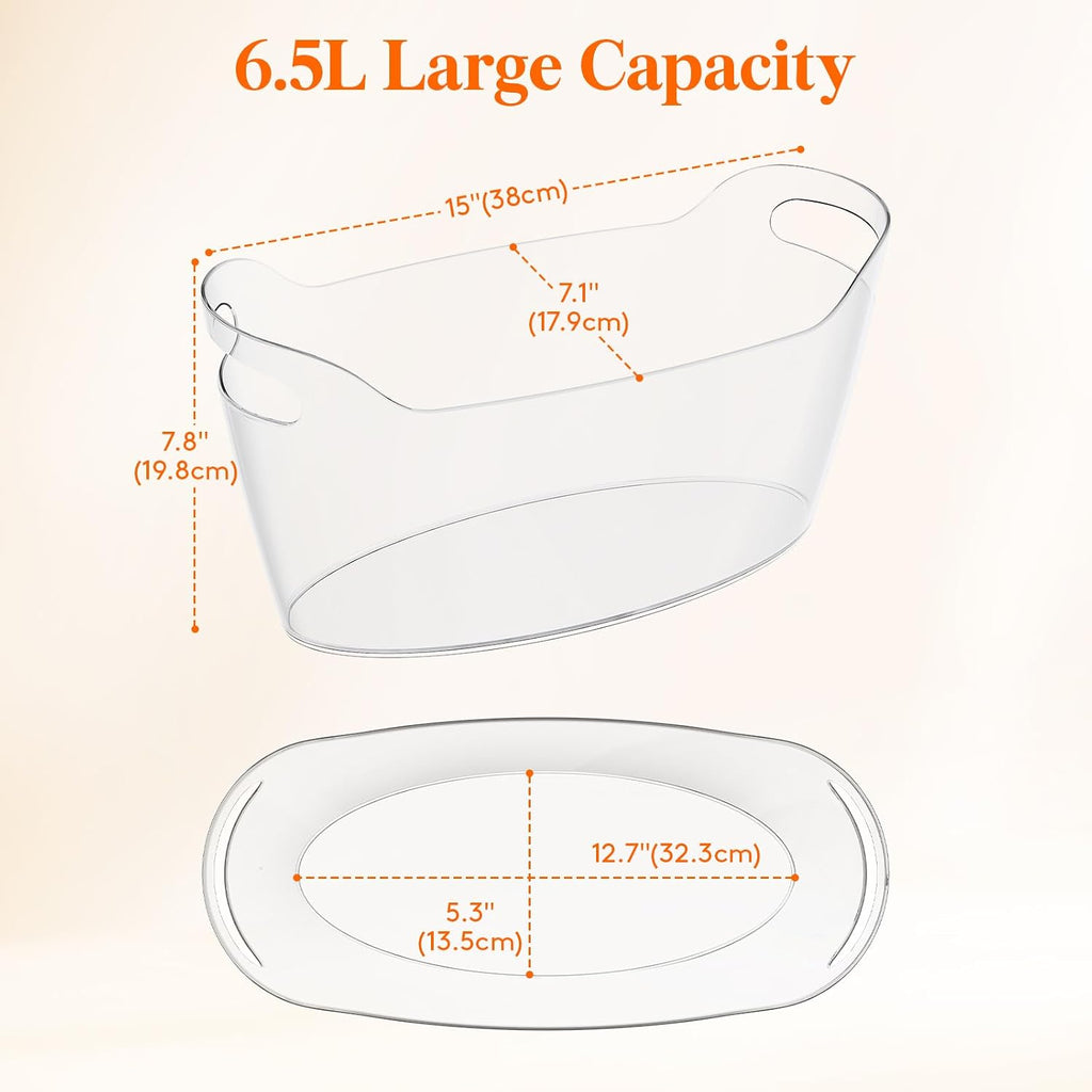 6.5L Plastic Ice Bucket for Parties with Handle & Scoop - Set of 2