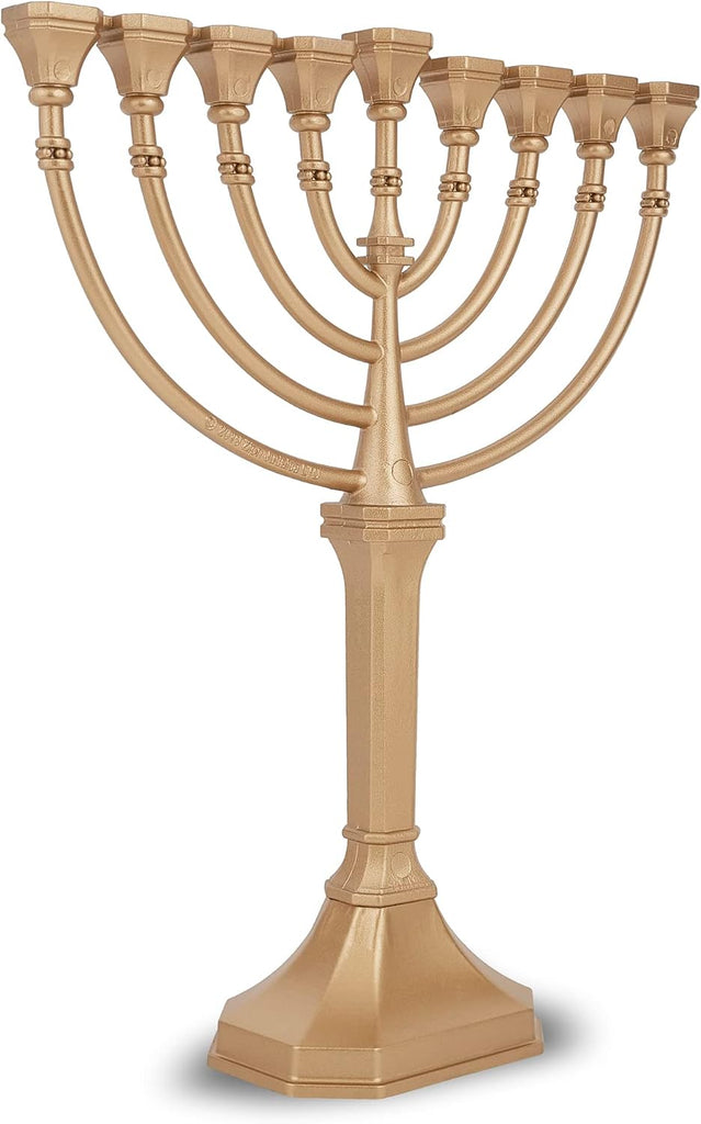 Traditional Graceful Style 9.5" Tall Non Tarnish - Precision Die Cast Classic Chanukah Candle Menora (Satin Gold)