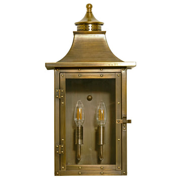 Acclaim Lighting | Vintage Solid Brass Two Light Dimmable Wall Mounted Outdoor Wet Rated Lantern with Clear