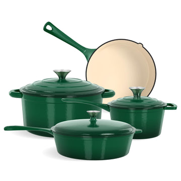 7Pcs Enameled Cast Iron Cookware Sets, Emerd