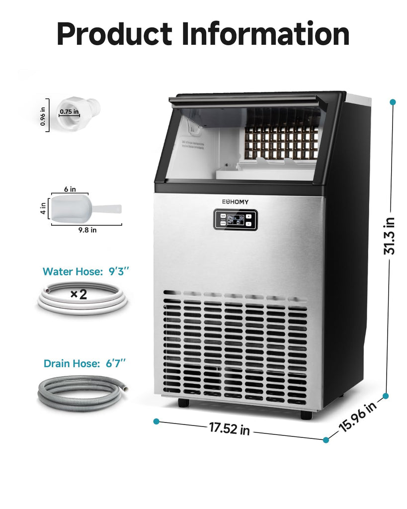 Commercial Ice Maker Machine, 100lbs/24H Stainless Steel Under Counter ice Machine with 33lbs Ice Storage Capacity