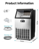 Commercial Ice Maker Machine, 100lbs/24H Stainless Steel Under Counter ice Machine with 33lbs Ice Storage Capacity