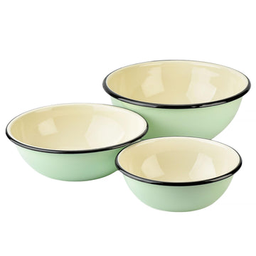 Enamel Bowl Set of 3 pcs Enamel Serving Bowls, Enameled Steel Mixing Bowls for Cooking Prepping, Kitchen Fruit Salad