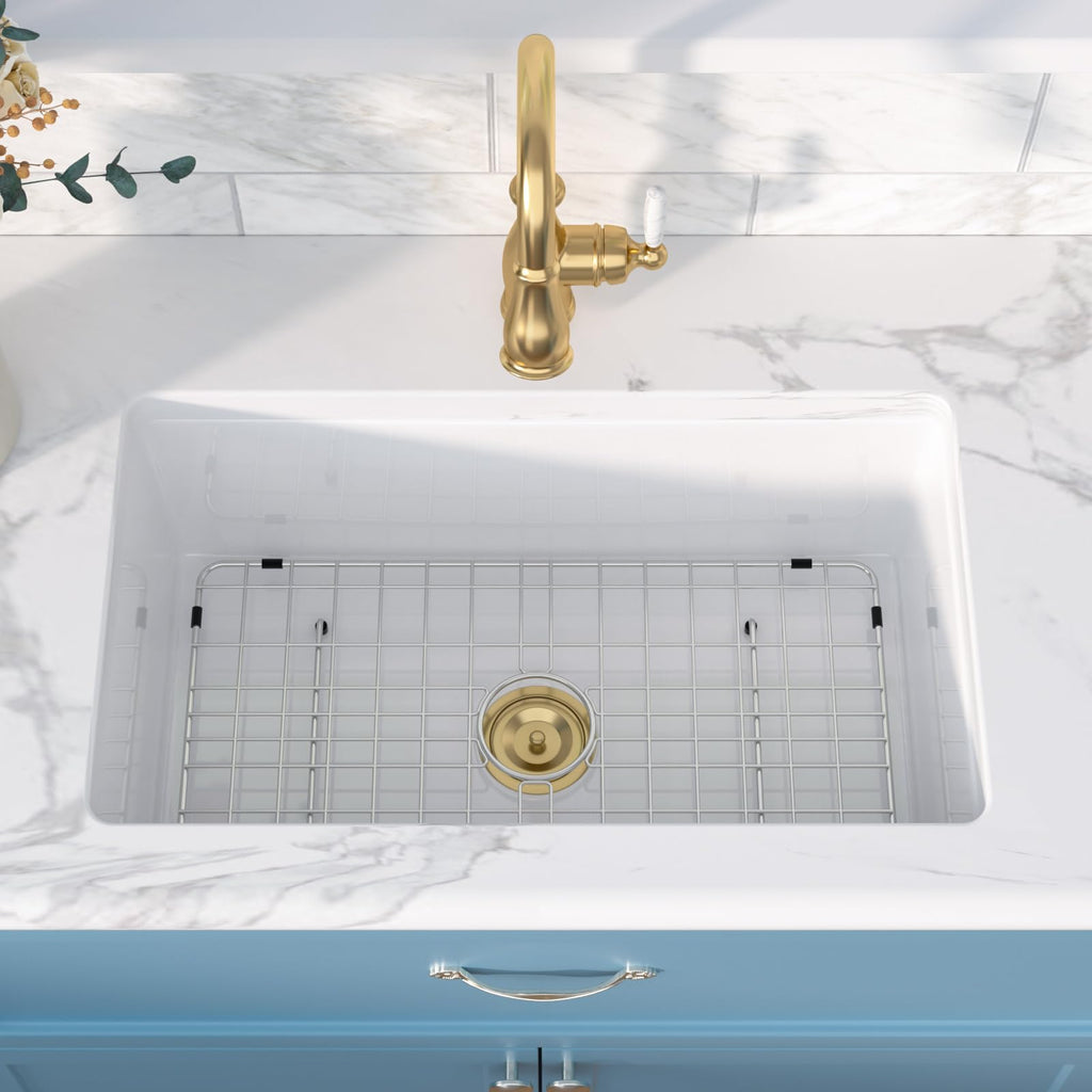 30 Inch Undermount or Drop In Fireclay Kitchen Sink White 30"x18"