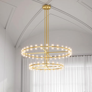 Gold Wagon Wheel Chandeliers 108-Lights Gold Round Chandelier Glass Chandeliers for Dining Room,Living Room Vintage Chandelier D48''+D60'' A117-B0DSBSF28H