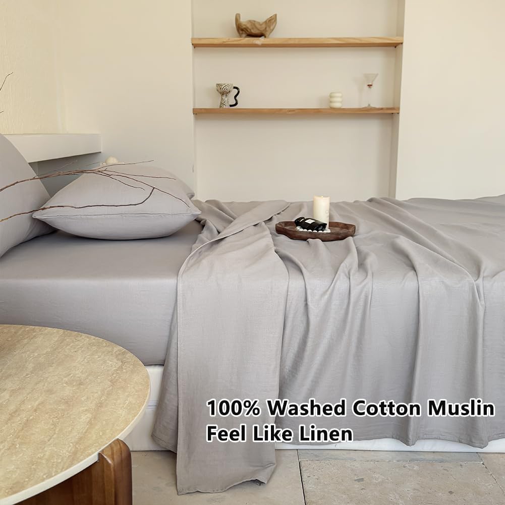 100% Muslin Cotton Sheet Set, Gray