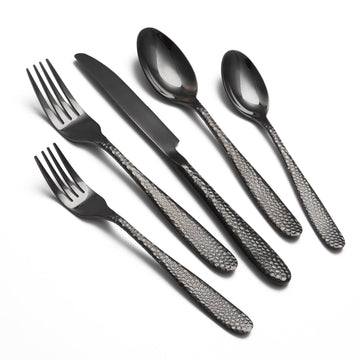 Black Hammered Silverware Set, 40 Piece Stainless Steel Heavy Duty Flatware Set for 8, Food-Grade Tableware Cutlery