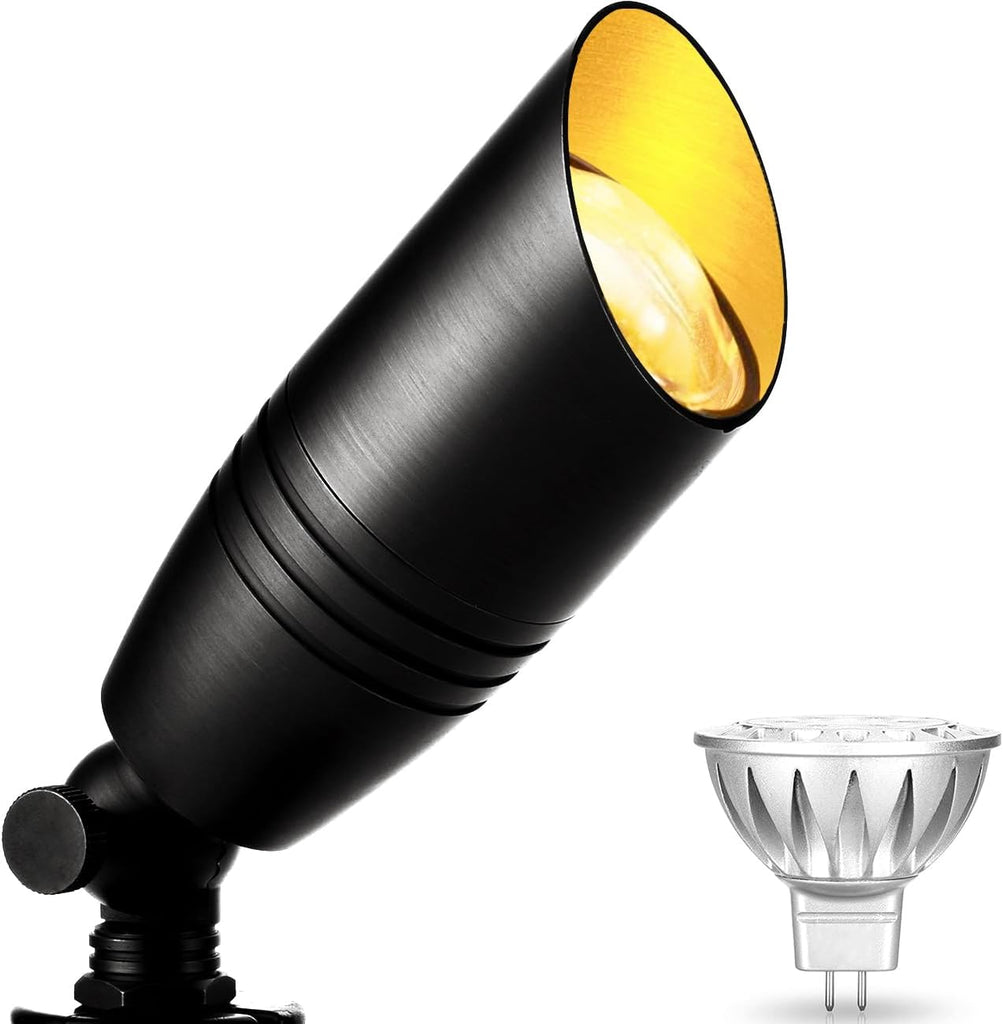 Landscape Spotlights Outdoor, 12V Low Voltage Landscape Lighting Fixture with 5W MR16 LED Bulb, Black Aluminum Yard