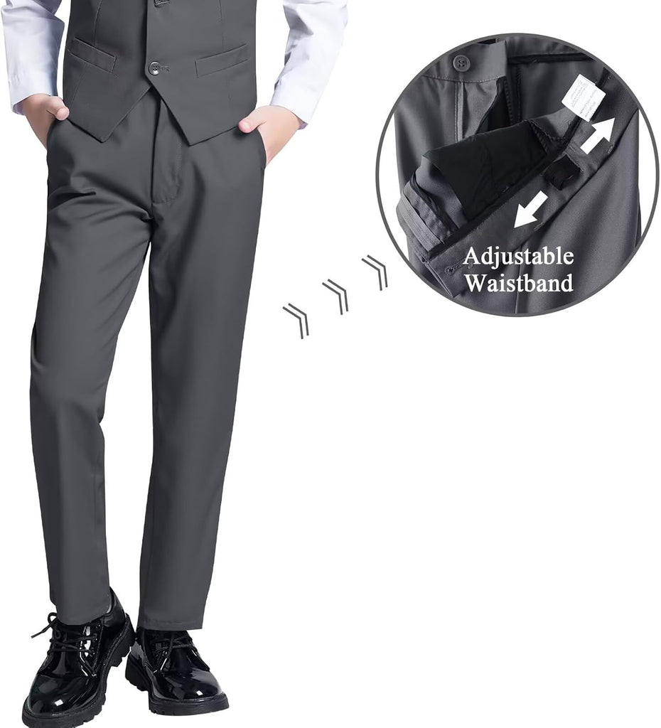 Boys Formal Suits Slim Fit 5 Piece Kids Jacket Pants Set with Shirt Tie