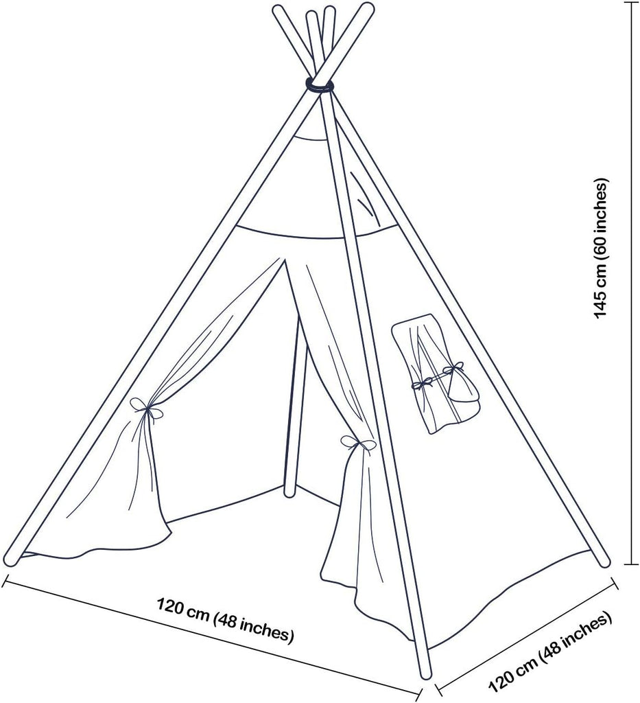 Teepee Tent for Kids - Play Tent with Mat, Indoor Outdoor Playhouse, Indian Canvas Tipi Wigwam, Children's Navy
