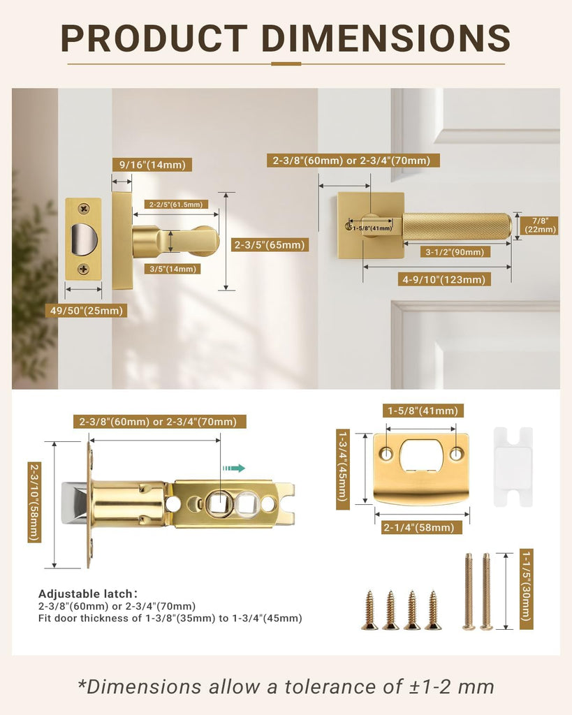 6 Pack Door Handles Champagne Bronze Interior Passage Door Knob for Closet Hallway Pantry Square Door Leverset