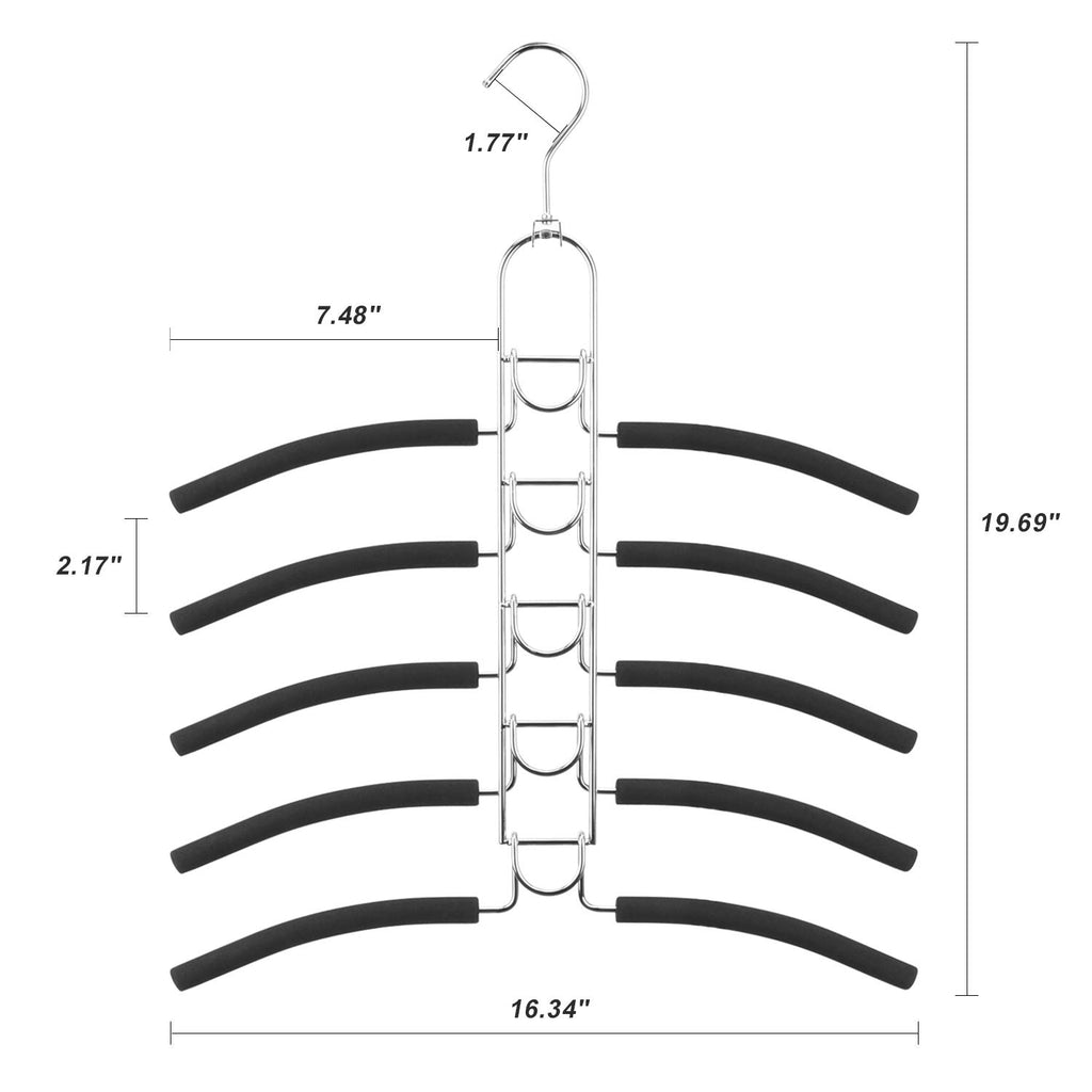 Space Saving Clothes Hangers, Multilayer Metal Hanger 2 Pack 5 in 1 Space Saver Coat Hangers, Anti-Slip Foam Padded