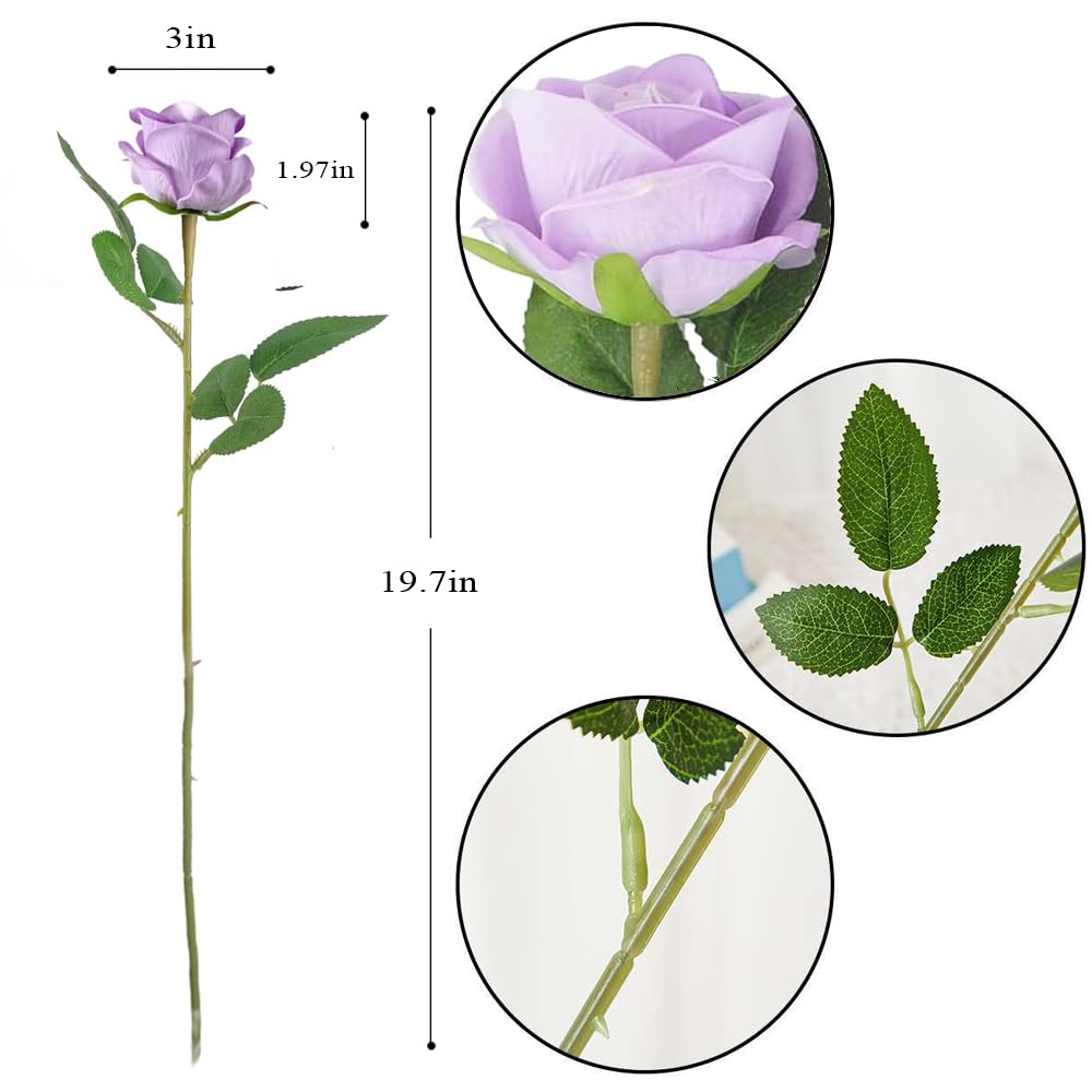 Artificial Velvet Roses 12pcs Faux Flowers Light Purple