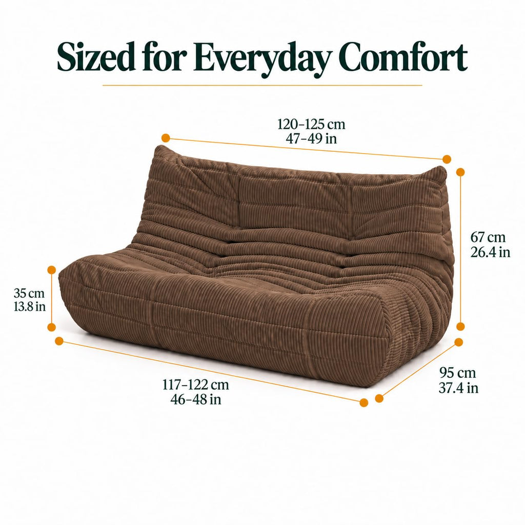 Fireside Loveseat, Corduroy Armless Floor Sofa, 2-Seater, Brown Sugar