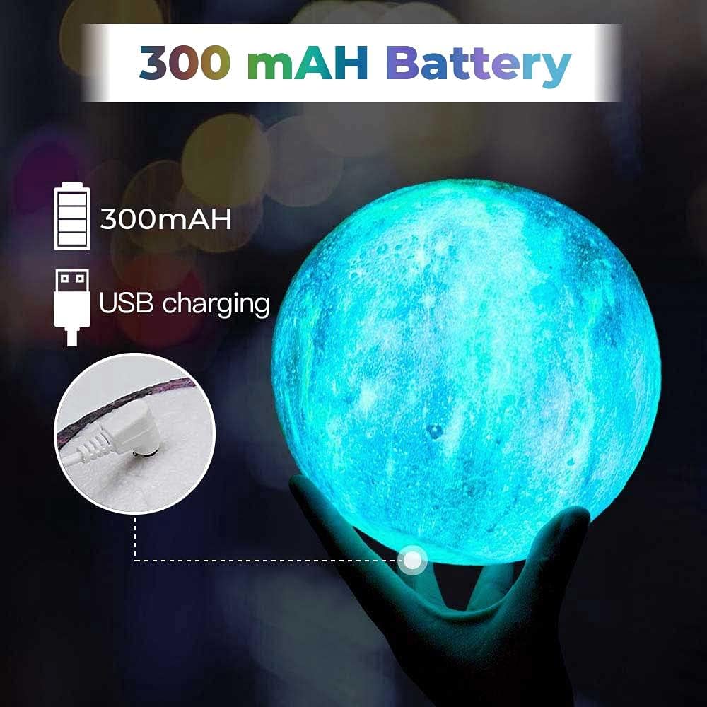 Kids Night Galaxy Lamp 5. inch 16 Colors LED 3D Star Moon Light with Wood Stand, Remote & Touch Control USB