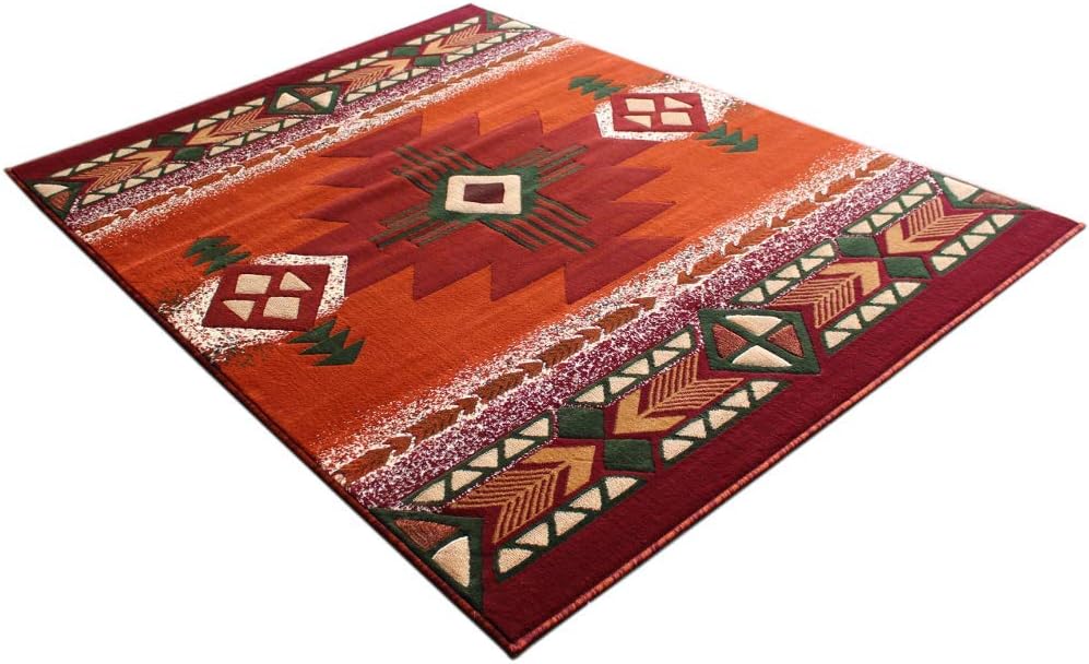 Southwest Native American Navajo Aztec Tribal Indian Orange Rust Carpet Area Rug