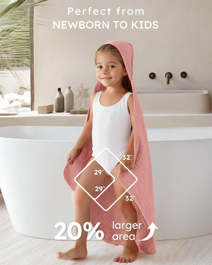 Hooded Baby Bath Towels 2 Pack 100% Muslin Organic Cotton with Hood