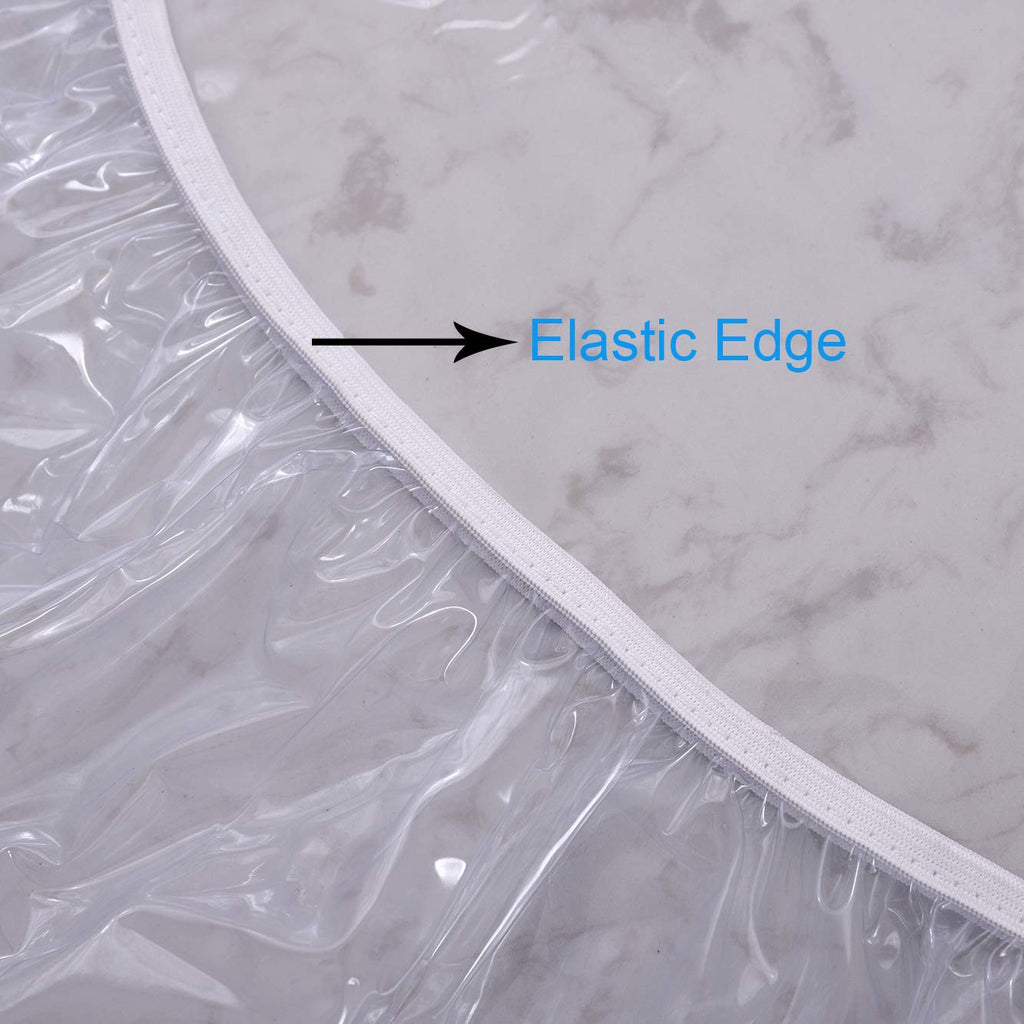 Clear Round Vinyl Fitted Tablecloth Waterproof Oilcloth Heavy Duty Elasticized Table Cover Elastic Edge Design