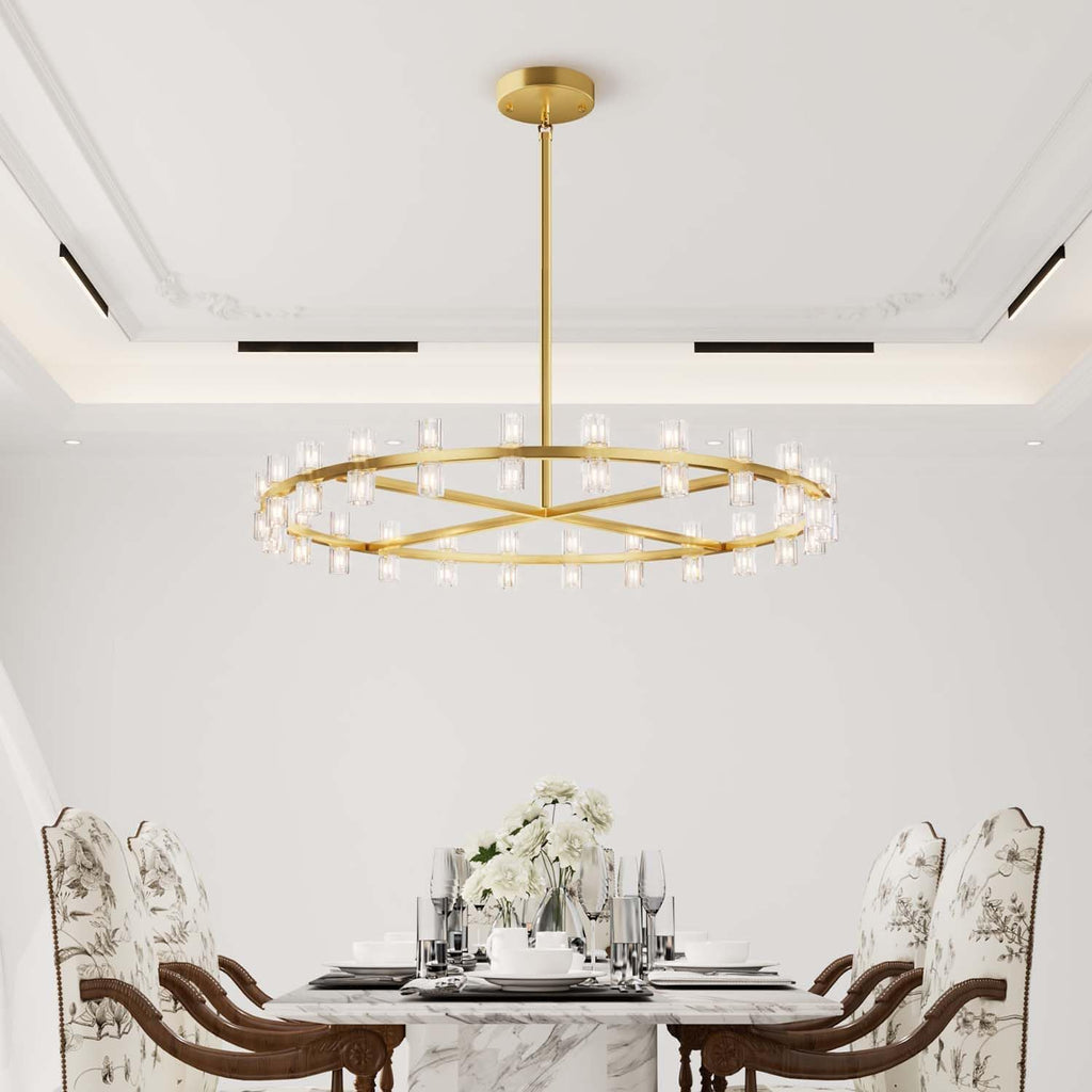 Inspired Arcachon Style Round Wagon Wheel Chandelier, 40" 40-Light Gold — Foyer, Dining & Living Room
