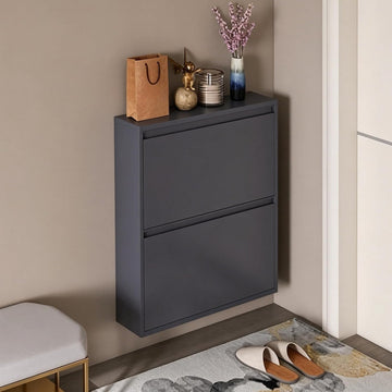 Ultra-Thin Flip-Top Shoe Cabinet, Narrow Wall-Mounted Shoe Rack, Metal Shoe Rack, Suitable for Entrances and